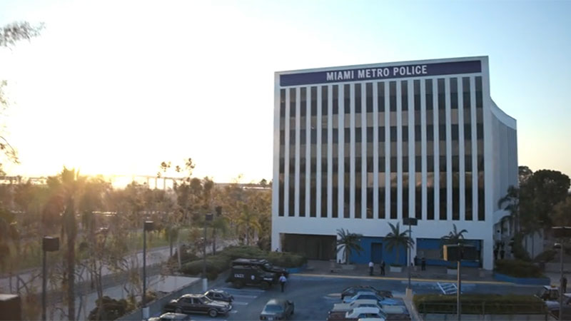 Screenshot of the exterior of Miami Metro Police from Dexter: Original Sin